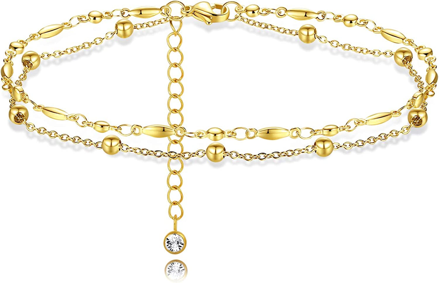 SAM & LORI 2 Pcs Anklets Set 18K Gold Plated Dainty Layered Personalized Initial Anklets Bracelets - Blue Butterfly - Sparkling CZ Evil Eye - Adjustable Summer Jewelry for Women Teen Girls Apparel & Accessories > Jewelry > Anklets SAM & LORI Layered Bead & Glitter chain  
