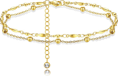 SAM & LORI 2 Pcs Anklets Set 18K Gold Plated Dainty Layered Personalized Initial Anklets Bracelets - Blue Butterfly - Sparkling CZ Evil Eye - Adjustable Summer Jewelry for Women Teen Girls Apparel & Accessories > Jewelry > Anklets SAM & LORI Layered Bead & Glitter chain  