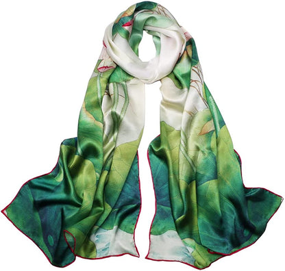 Women'S Mulberry Silk Scarf Floral Print Satin Long Scarf Wrap Shawl Apparel & Accessories > Clothing Accessories > Scarves & Shawls Smi&Love Hy05  