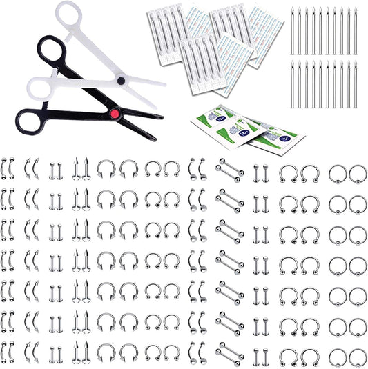 Bodyj4You 200PC Professional Body Piercing Kit 14G 16G Belly Ring Labret Tongue Tragus Jewelry Apparel & Accessories > Jewelry > Body Jewelry BodyJ4You 200 Pieces, Straight Needles  