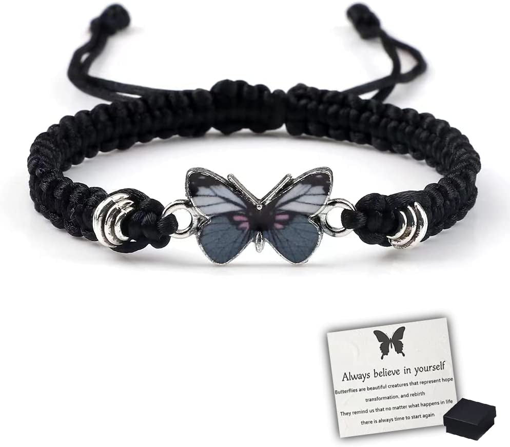 Butterfly Charm Bracelet, Adjustable Hand Woven Bracelets, Cute Butterfly Charm Bracelets, Bracelet Suitable for Family Butterfly Jewelry (Silver) Apparel & Accessories > Jewelry > Bracelets KKLM Black F  