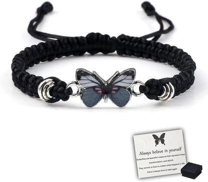 Butterfly Charm Bracelet, Adjustable Hand Woven Bracelets, Cute Butterfly Charm Bracelets, Bracelet Suitable for Family Butterfly Jewelry (Silver) Apparel & Accessories > Jewelry > Bracelets KKLM Black F  