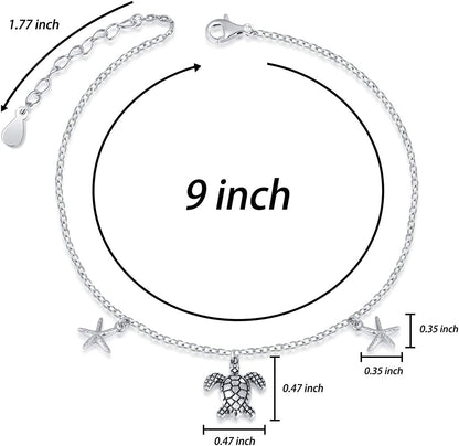S925 Sterling Silver Sea Turtle Starfish Adjustable Anklets Foot Chain Jewelry Ankle Bracelet for Women Apparel & Accessories > Jewelry > Anklets ACJNA   