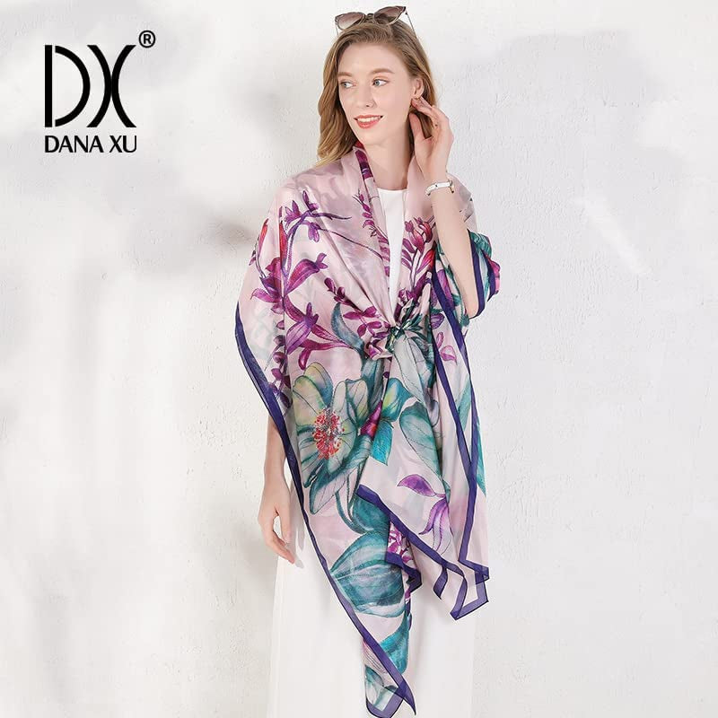 DANA XU Long Silk Fashion Oblong Floral Oversize Soft Scarf Wedding Shawls Beach Wraps Bandana Scarves for Women Apparel & Accessories > Clothing Accessories > Scarves & Shawls DANA XU   