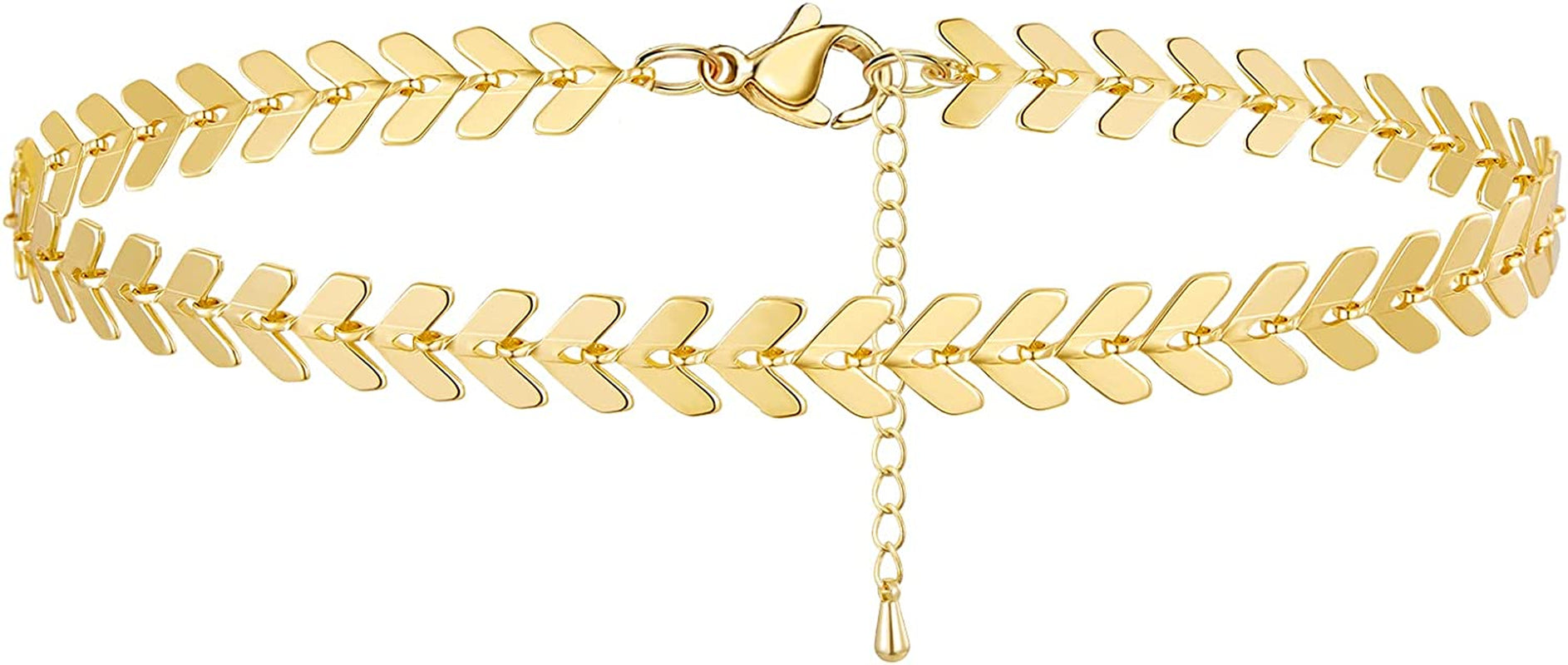 Kissyan Gold Ankle Bracelets for Women, Dainty 14K Gold Plated Anklets Cuban Link Chain Ankles Adjustable Snake Tennis Anklet Bracelet Tiny Beach Foot Jewelry Gifts for Women Girls Apparel & Accessories > Jewelry > Anklets KissYan Gold-fishbone anklet  
