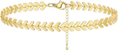 Kissyan Gold Ankle Bracelets for Women, Dainty 14K Gold Plated Anklets Cuban Link Chain Ankles Adjustable Snake Tennis Anklet Bracelet Tiny Beach Foot Jewelry Gifts for Women Girls Apparel & Accessories > Jewelry > Anklets KissYan Gold-fishbone anklet  