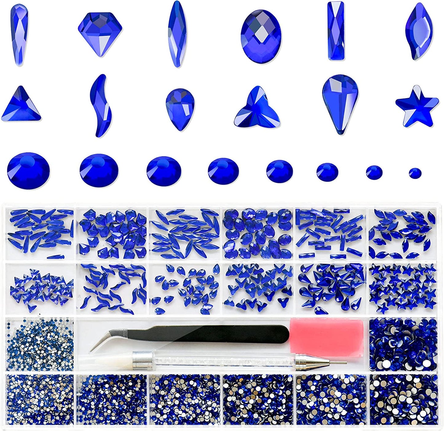 Molisaka Black Nail Art Rhinestones, Glass Flat Back Rhinestones for Nails Decorations, Bling Crystals Nail Gems for Nail Design, 3D Nail Jewels Set with Rhinestone Picker Tools (2320Pcs) Health & Beauty > Personal Care > Cosmetics > Cosmetic Tools > Nail Tools Molisaka 21 Grids Sapphire  