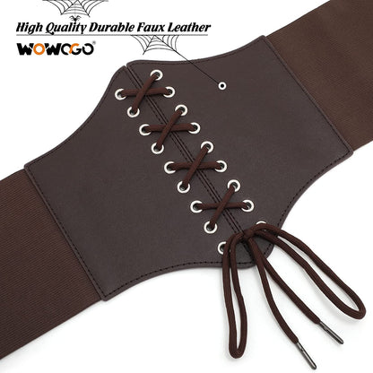 Corset Belt for Women Lace up Elastic Leather Waist Corset Tied Waspie Belt for Renaissance Pirate Halloween Costume Apparel & Accessories > Clothing Accessories > Belts WOWOGO   