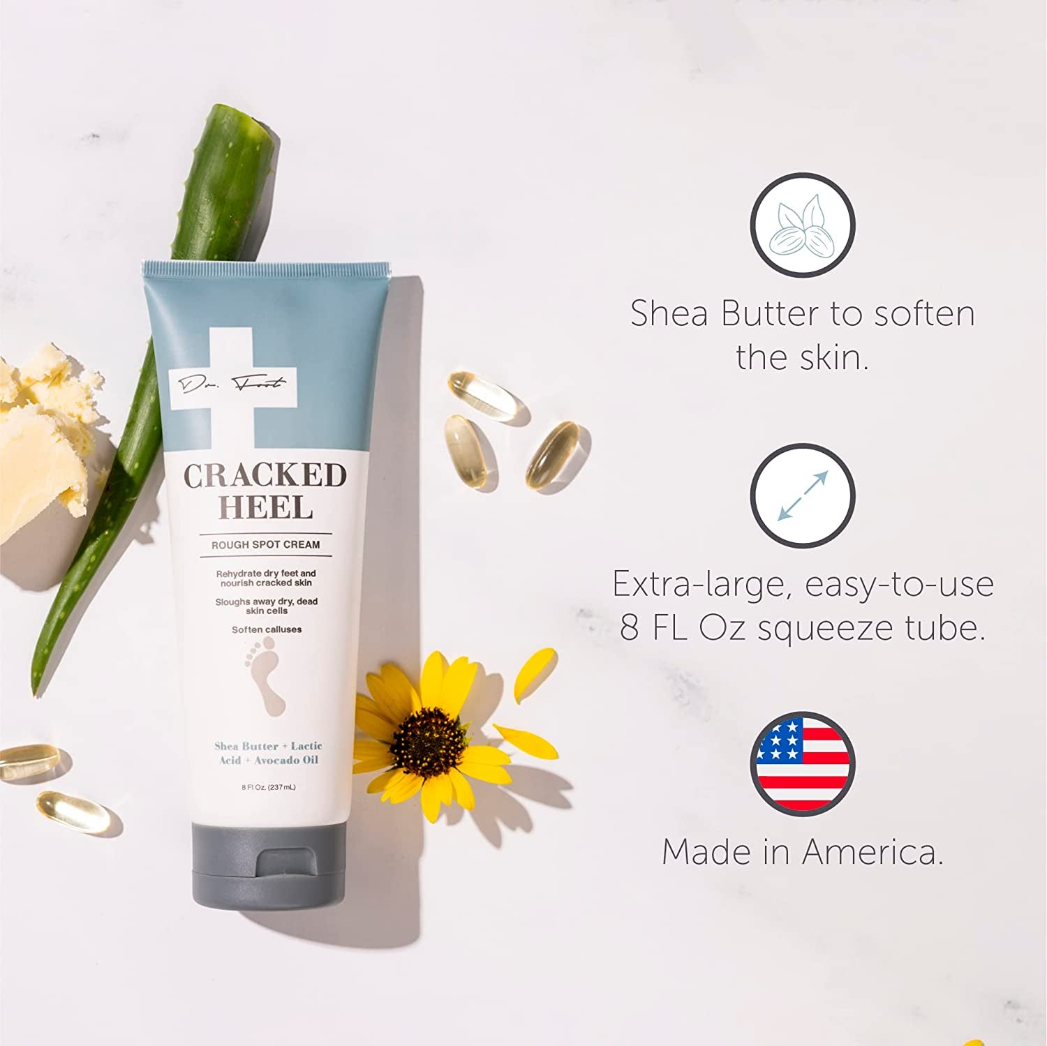 Dr. Foot Cracked Heel Moisturizer Foot Cream Skincare Lotion. Moisturizing Skin Care Lotion W/ Shea Butter & Lactic Acid Helps Heal Cracked Heels, Dry Skin on Feet, & Soften Calluses, Large 8 Fl Oz Health & Beauty > Personal Care > Foot Care Dr. Foot   