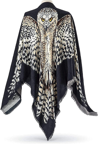 PGI Traders Owl Scarf/Shawl | Black or Gray Reversible Print | Warm and Stylish | Party, Halloween, Festival, Office | Ultra Soft Acrylic | 56” Square Apparel & Accessories > Clothing Accessories > Scarves & Shawls MAXNEW CREATION LIMITED   