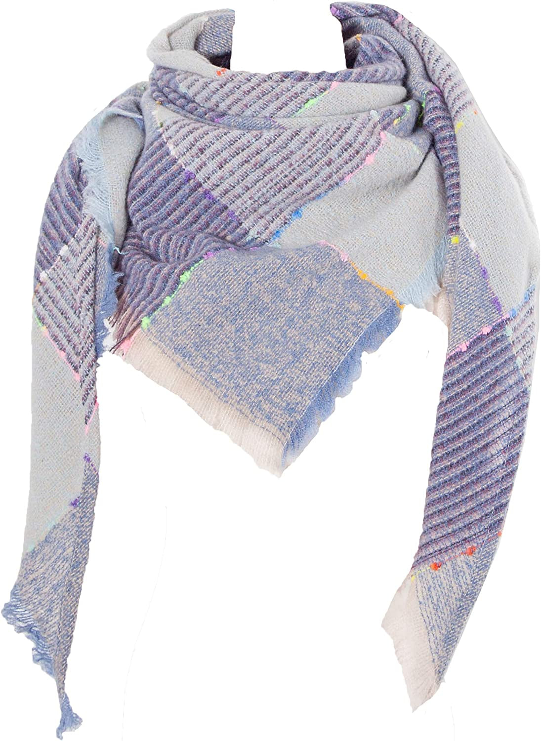 Wander Agio Womens Winter Scarfs Warm Scarf Half Shawls Triangle Scarves Stripe Plaid Apparel & Accessories > Clothing Accessories > Scarves & Shawls Wander Agio Stripe Blue 29  