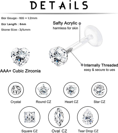 Jstyle 14Pairs 16G Forward Helix Cartilage Tragus Earring Studs Internal Threaded Labret Lip Monroe Ring 8MM Barbell Body Piercing Jewelry Apparel & Accessories > Jewelry > Body Jewelry Jstyle   