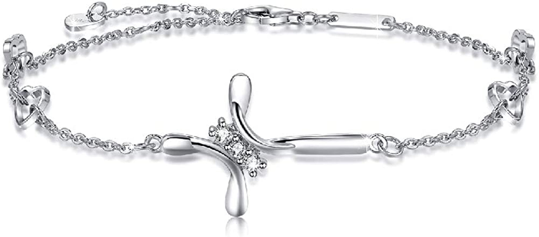 Cross Ankle Bracelet for Women, 925 Sterling Silver Charm Adjustable Foot Anklet, Large Cross Bracelet Apparel & Accessories > Jewelry > Anklets OneSight Three Cubic Zirconia Cross  