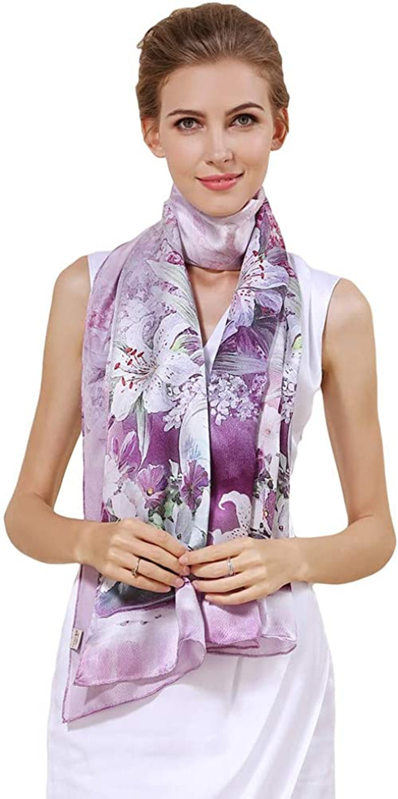 Women'S 100% Charmeuse Mulberry Silk Long Scarf for Gift Hair Ladies Shawls Floral and Butterfly Scarves Apparel & Accessories > Clothing Accessories > Scarves & Shawls WindamazingStory Gold  