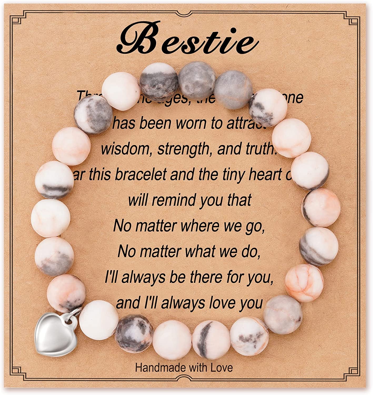 HGDEER Natural Stone Friendship Bracelet, Meaningful Gifts for Women Girls with Gift Message Card Apparel & Accessories > Jewelry > Bracelets HGDEER Bestie - Pink  