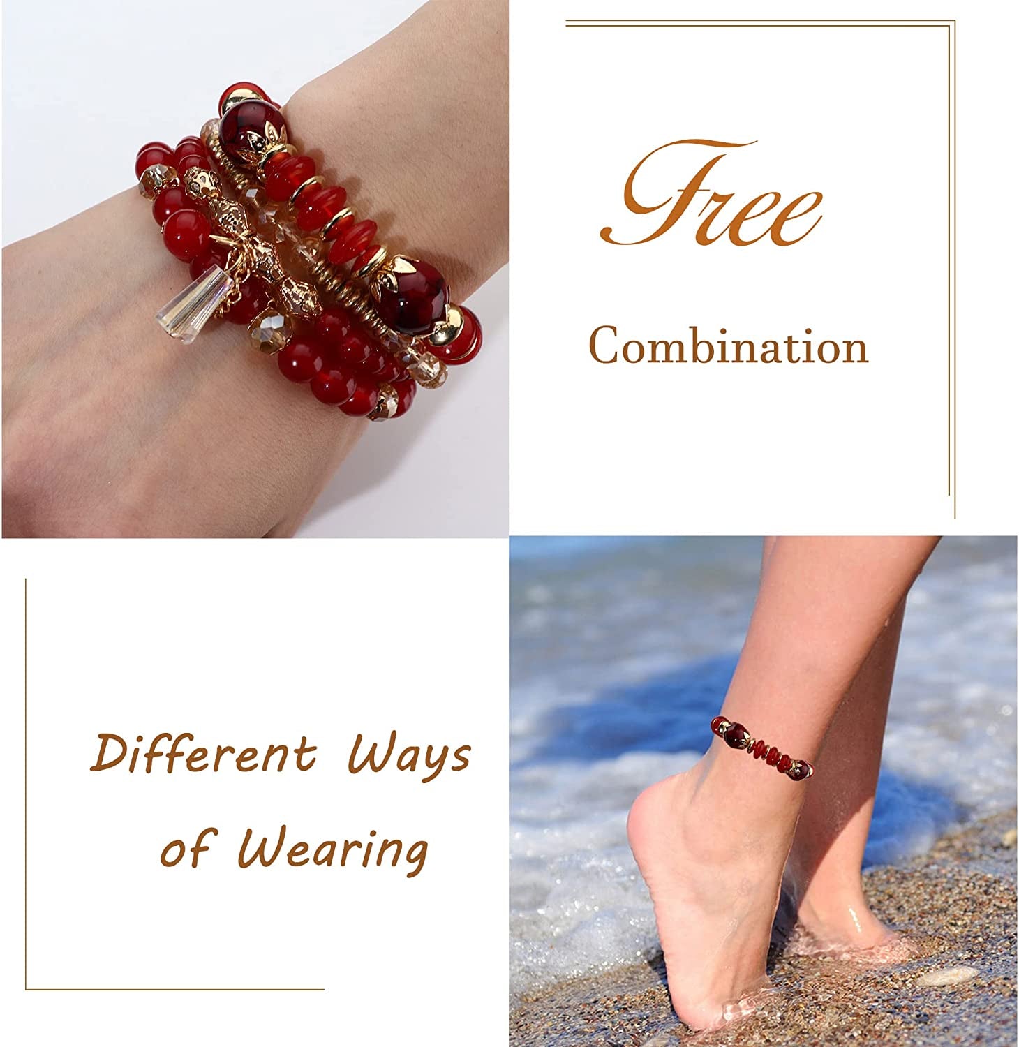 Jstyle Bohemian Stackable Bead Bracelets for Women 6 Sets Stretch Beaded Bracelets Multi-Color Boho Jewelry for Women Multilayer Bracelet Boho Apparel & Accessories > Jewelry > Bracelets Jstyle   