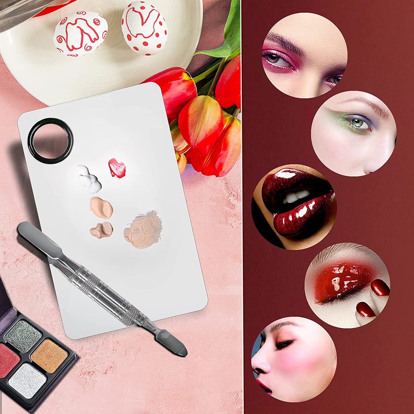 Penugo Upgrade Mixing Makeup Palette, Heart Stainless Steel Cosmetic Palette with Spatula Tool, Nail-Art Mixing Palette for Cosmetic Pigment Blending Health & Beauty > Personal Care > Cosmetics > Cosmetic Tools > Makeup Tools Penugo   