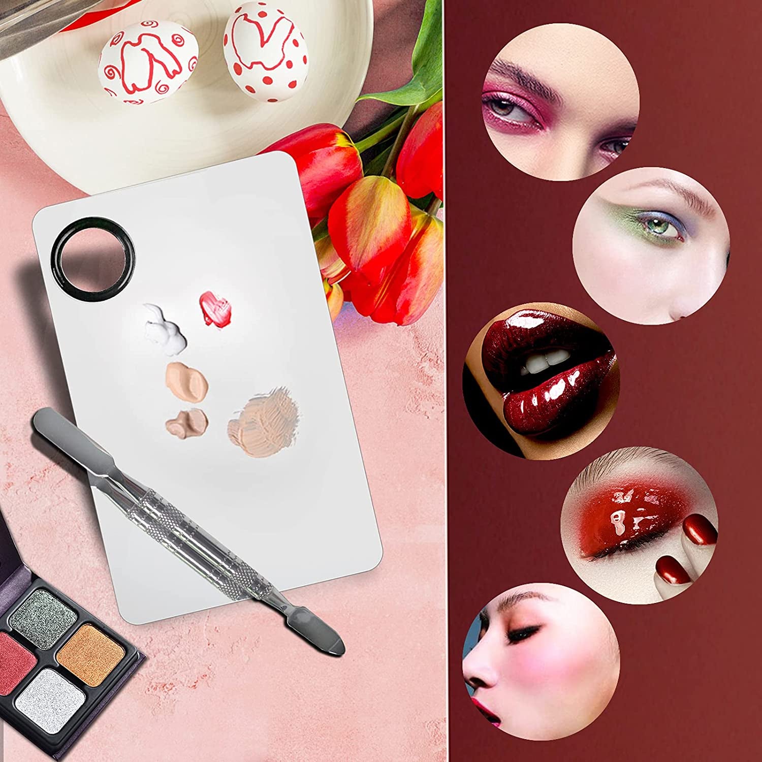 Penugo Upgrade Mixing Makeup Palette, Heart Stainless Steel Cosmetic Palette with Spatula Tool, Nail-Art Mixing Palette for Cosmetic Pigment Blending Health & Beauty > Personal Care > Cosmetics > Cosmetic Tools > Makeup Tools Penugo   