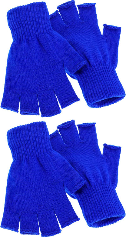 Satinior 2 Pair Unisex Half Finger Gloves Winter Stretchy Knit Fingerless Gloves in Common Size Apparel & Accessories > Clothing Accessories > Gloves & Mittens SATINIOR Blue  