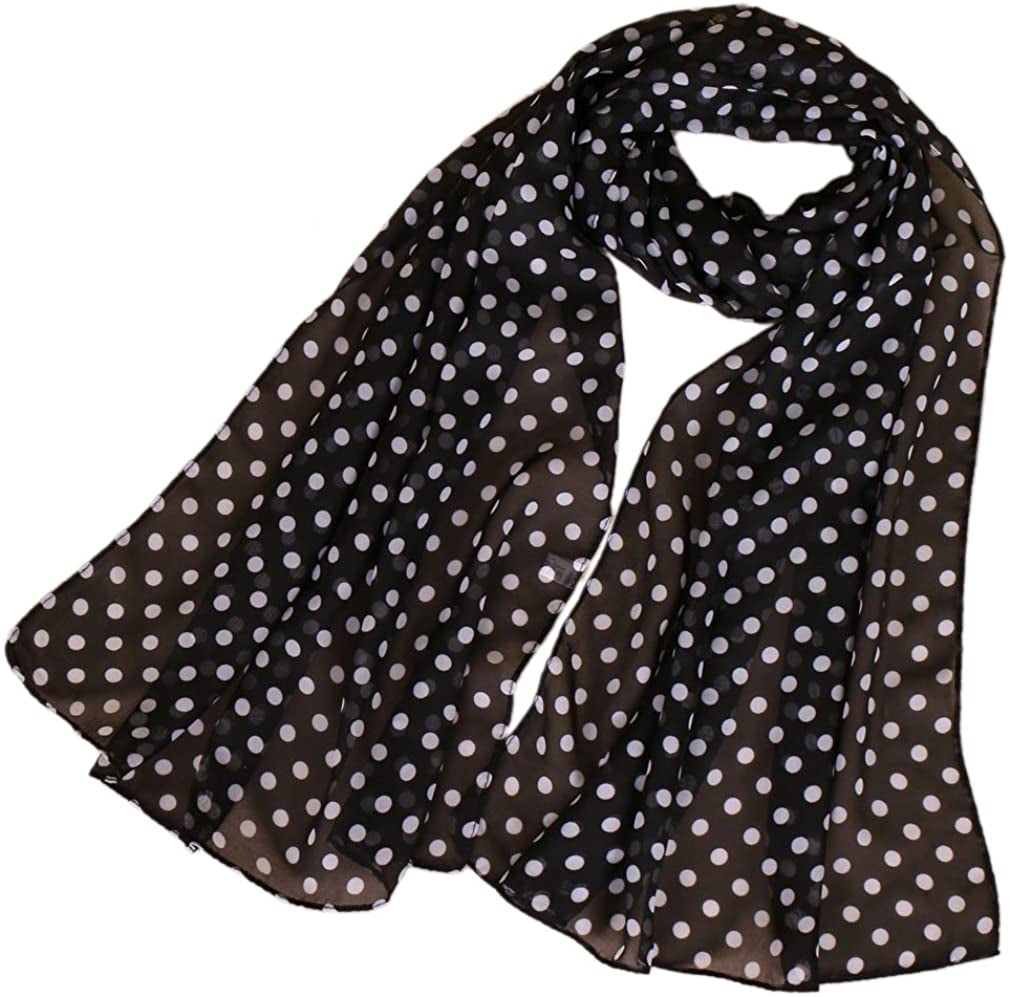 LMVERNA Chiffon Flower Scarf Women'S Floral Scarves Printe Chiffon Scarf Polka Dot Shawls Long Scarf Wrap Apparel & Accessories > Clothing Accessories > Scarves & Shawls LMVERNA Black+white  