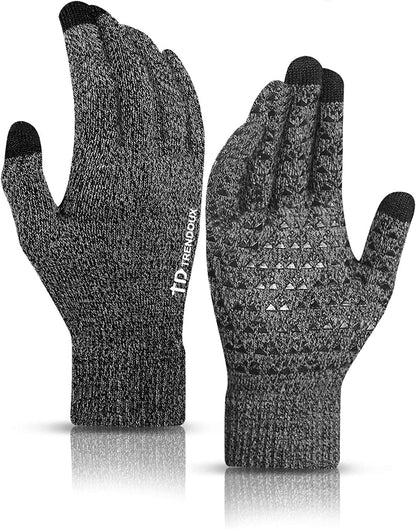 TRENDOUX Winter Gloves for Men Women - Upgraded Touch Screen Anti-Slip Silicone Gel - Elastic Cuff - Thermal Soft Knit Lining Apparel & Accessories > Clothing Accessories > Gloves & Mittens TRENDOUX Black Gray X-Large 