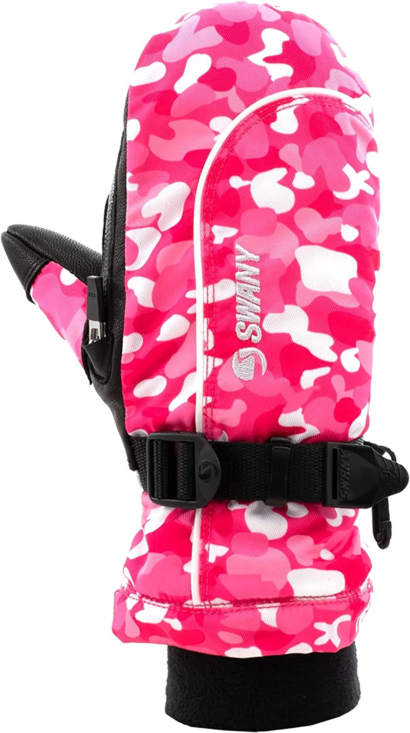 SWANY Junior Softy 2.1 Warm Insulated Durable Flexible Toaster Leather Palm Winter Sports Mittens Apparel & Accessories > Clothing Accessories > Gloves & Mittens Swany Pink/Camo Medium 