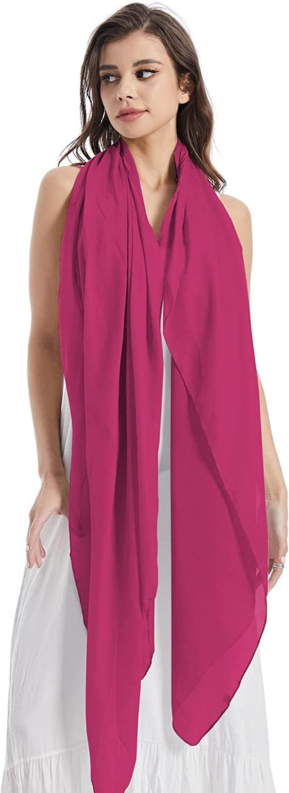 Missshorthair Womens Solid Color Scarfs Long Lightweight Scarf for Women Large Sheer Wrap Shawl Apparel & Accessories > Clothing Accessories > Scarves & Shawls MissShorthair 15 Fuchsia  