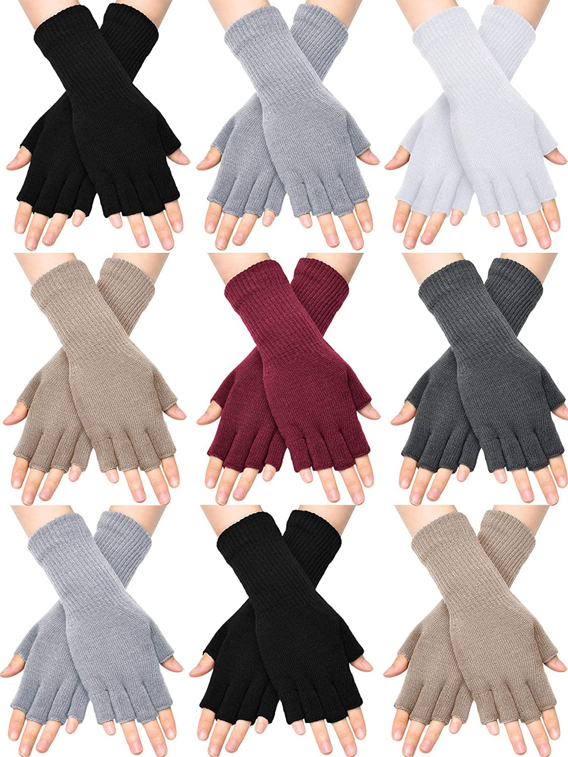 Unisex Half Finger Gloves Winter Stretchy Knit Fingerless Typing Gloves for Women Apparel & Accessories > Clothing Accessories > Gloves & Mittens SATINIOR Black, Light Grey, Light Tan, Wine Red, White, Dark Grey 9 