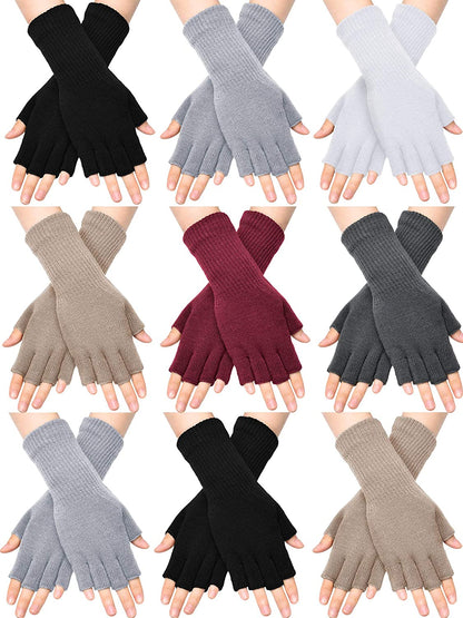 Unisex Half Finger Gloves Winter Stretchy Knit Fingerless Typing Gloves for Women Apparel & Accessories > Clothing Accessories > Gloves & Mittens SATINIOR Black, Light Grey, Light Tan, Wine Red, White, Dark Grey 9 
