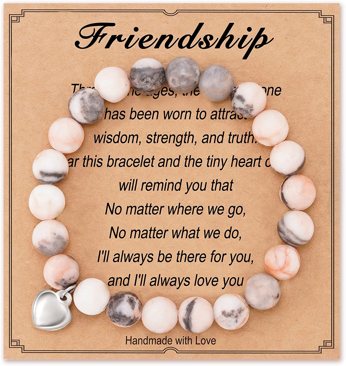 HGDEER Natural Stone Friendship Bracelet, Meaningful Gifts for Women Girls with Gift Message Card Apparel & Accessories > Jewelry > Bracelets HGDEER Friendship - Pink  