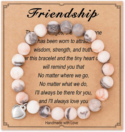 HGDEER Natural Stone Friendship Bracelet, Meaningful Gifts for Women Girls with Gift Message Card Apparel & Accessories > Jewelry > Bracelets HGDEER Friendship - Pink  