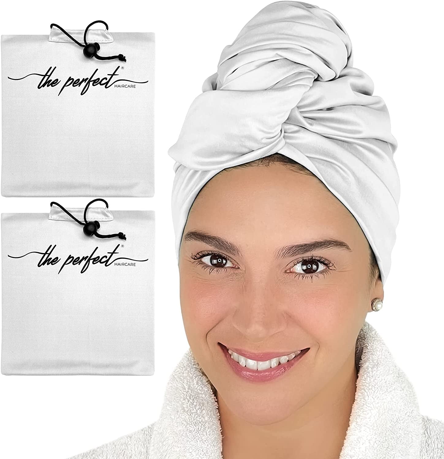 Microfiber Hair Towel Wrap - Ultra-Fine & Silky Smooth - Quick Drying - Absorbent Turban Twist for Curly & Long Hair for Girls & Kids - Anti-Frizz Curly Hair Product - the PERFECT HAIRCARE - Black Health & Beauty > Personal Care > Hair Care THE PERFECT HAIRCARE White 2 