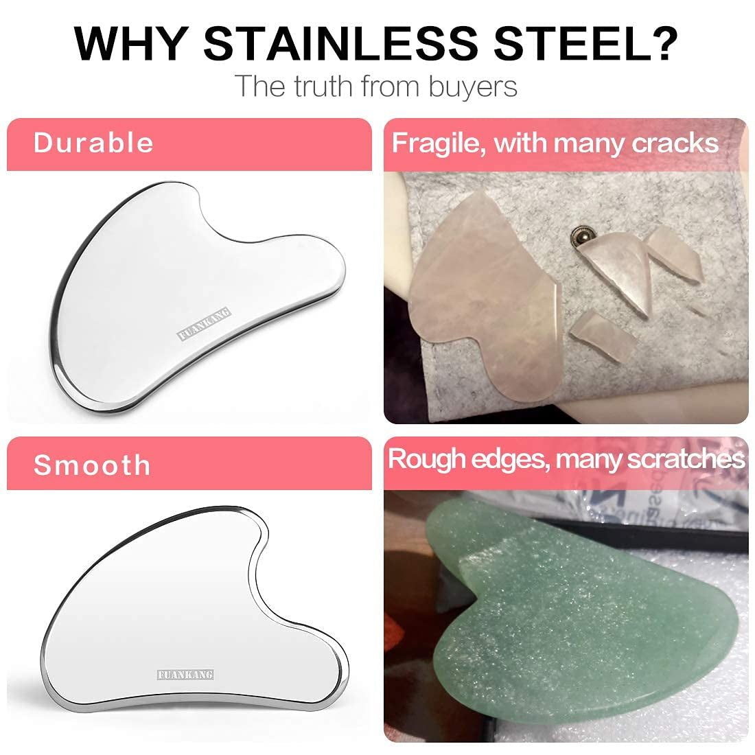 Gua Sha Facial Tools Stainless Steel Scraping Massage Tool for Face Stainless Steel Gua Sha Tool with Travel Pouch- by FUANKANG Health & Beauty > Personal Care > Cosmetics > Cosmetic Tools > Skin Care Tools FUANKANG   