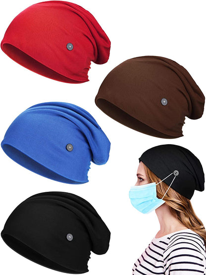 SATINIOR 4 Pieces Slouchy Beanie Caps with Buttons Bouffant Cap Elastic Sleeping Hats Button Headwrap Apparel & Accessories > Clothing Accessories > Headwear SATINIOR Brown  