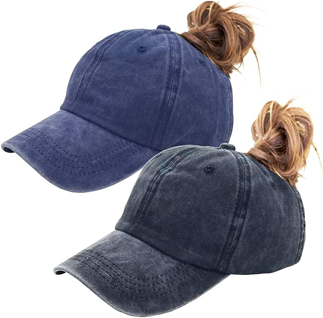 Eohak Ponytail Baseball Hat Distressed Retro Washed Womens Twill Apparel & Accessories > Clothing Accessories > Hats KYLIE MAX   