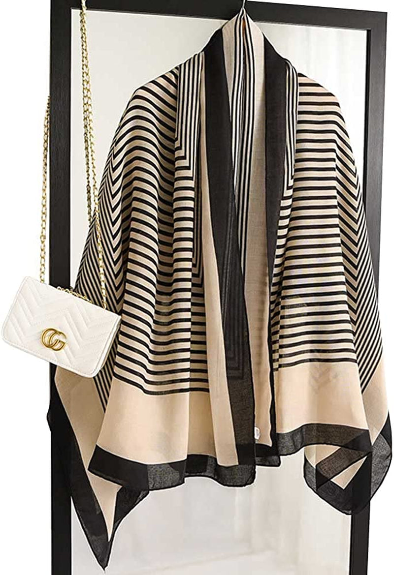 First Choose Cotton Linen Feeling Women Large Long Scarf Shawl Check Style Sunscreen Shawls Wraps Lightweight Pattern Apparel & Accessories > Clothing Accessories > Scarves & Shawls First Choose Beige-black Stripes  