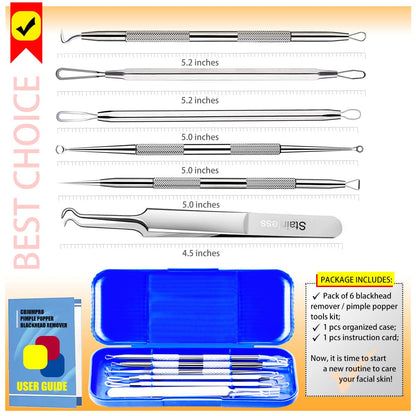 Blackhead Remover Tools, Pimple Popper Tool Kit, 6 Pack Professional Comedones Extractor Acne Removal Kit for Blemishs, Whitehead Popping, Zit Removing for Nose Face - with Organized Case Health & Beauty > Personal Care > Cosmetics > Cosmetic Tools > Skin Care Tools Cbiumpro USA Co.,Ltd   
