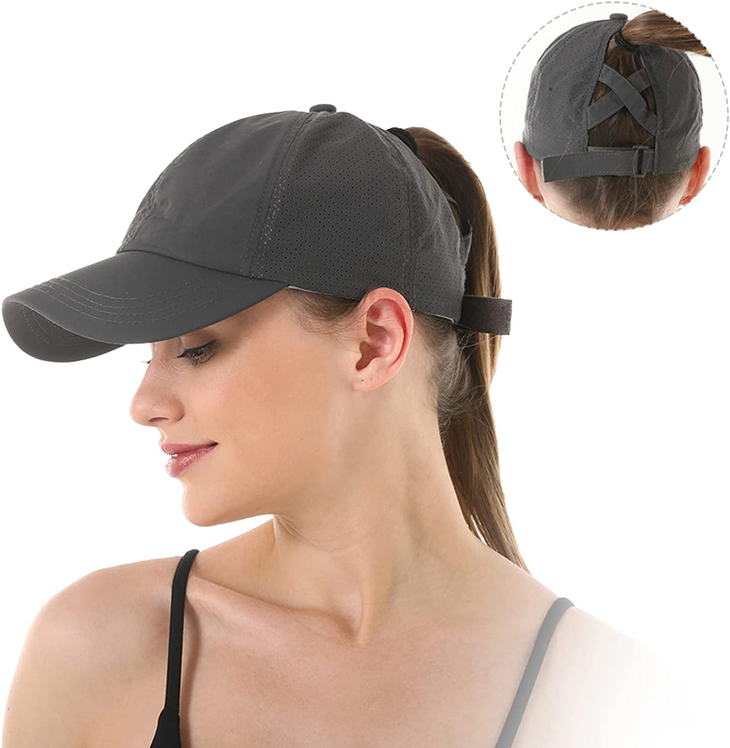Mukeyo Womens Criss Cross Ponytail Baseball Cap Adjustable Messy High Bun Ponycap Quick Drying Hat Apparel & Accessories > Clothing Accessories > Hats KYLIE MAX   