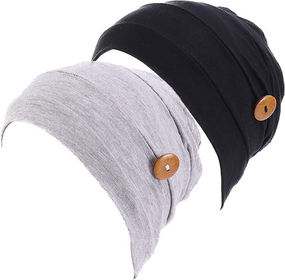 Qianmome 2-4 Pack Beanie with Button for Women Men Nurse,Working Hat,Chemo Caps for Cancer Patients Apparel & Accessories > Clothing Accessories > Headwear Qianmome Gray&black  
