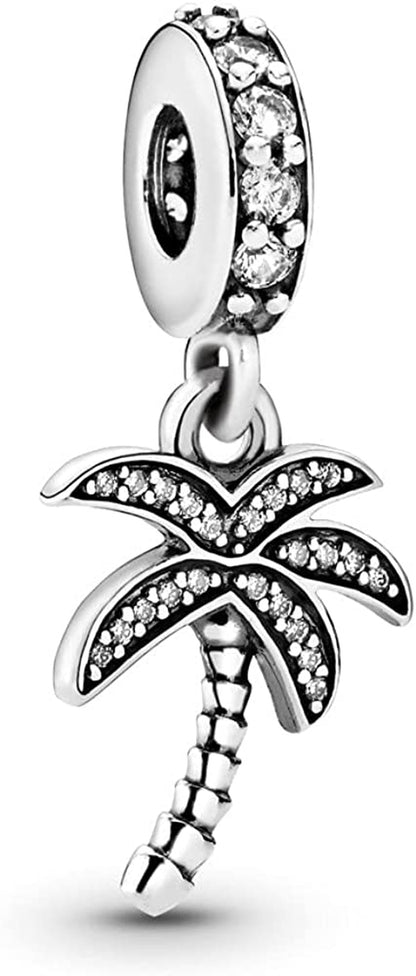 EZ Tuxedo Palm Tree Dangle Charms 925 Sterling Silver Tree Pendant with Cubic Zirconia for Bracelets Apparel & Accessories > Jewelry > Bracelets EZ Tuxedo pandora charms summer   
