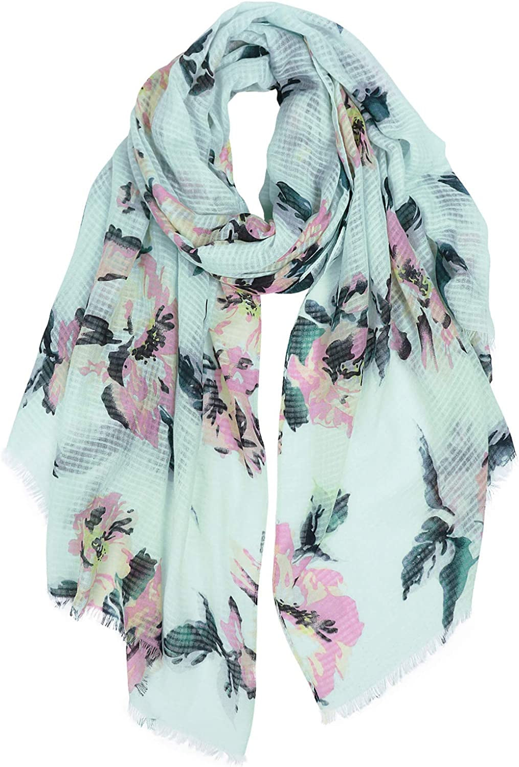 GERINLY Summer Scarfs for Women Lightweight Peony Print Hawaiian Wrap Beach Shawl Cotton Voile Head Scarf Apparel & Accessories > Clothing Accessories > Scarves & Shawls GERINLY Green  