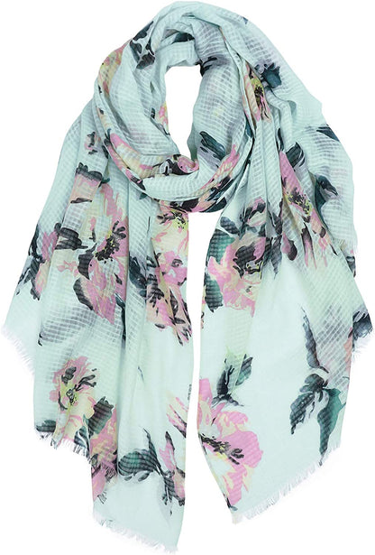 GERINLY Summer Scarfs for Women Lightweight Peony Print Hawaiian Wrap Beach Shawl Cotton Voile Head Scarf Apparel & Accessories > Clothing Accessories > Scarves & Shawls GERINLY Green  
