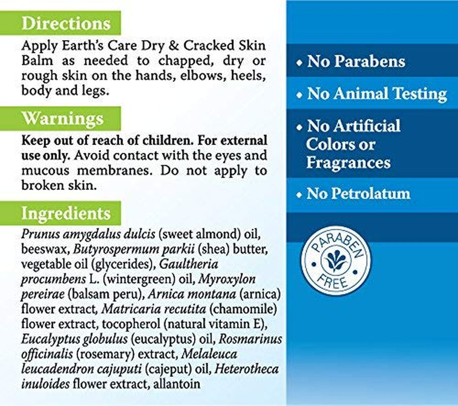Earth'S Care Dry and Cracked Skin Balm Moisturizer for Dry Skin - Cracked Hands Repair Cream - Foot Cream for Dry Heels 2.5 OZ (2 Jars) Health & Beauty > Personal Care > Foot Care Earth's Care   