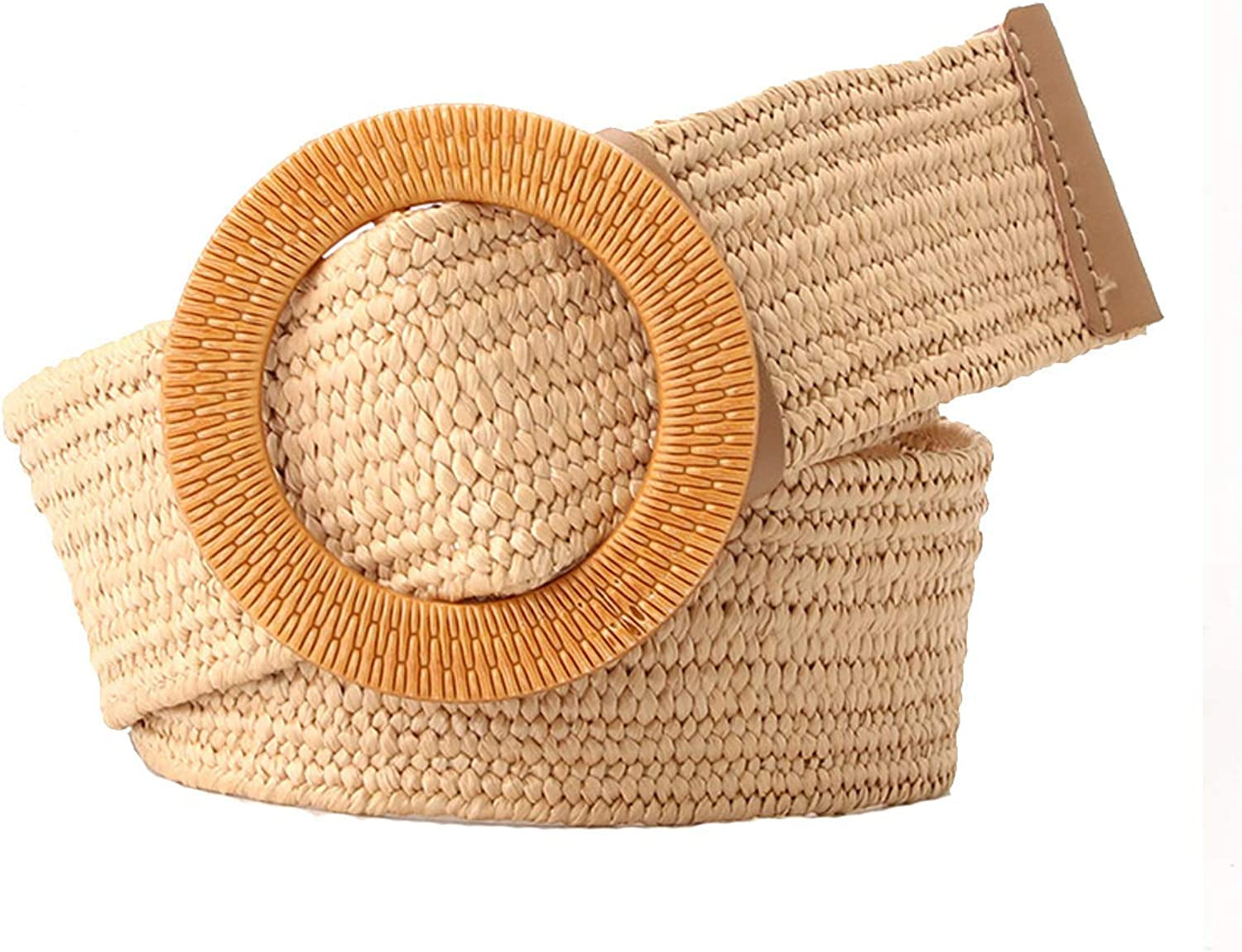 Women Woven Rattan Wide Stretch Straw Belt Apparel & Accessories > Clothing Accessories > Belts SeptCity Khaki  