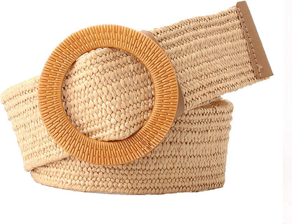 Women Woven Rattan Wide Stretch Straw Belt Apparel & Accessories > Clothing Accessories > Belts SeptCity Khaki  