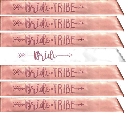 Bride Tribe 7Pc or 10Pc Satin Sash Set - Sophisticated & Fun Party Favors for Bachelorette Party, Bridal Shower & Wedding Party (Dusty Pink & Black, 10Pc Set) Apparel & Accessories > Clothing Accessories > Sashes Bachelorette to Bride Rose Gold 7pc Set 