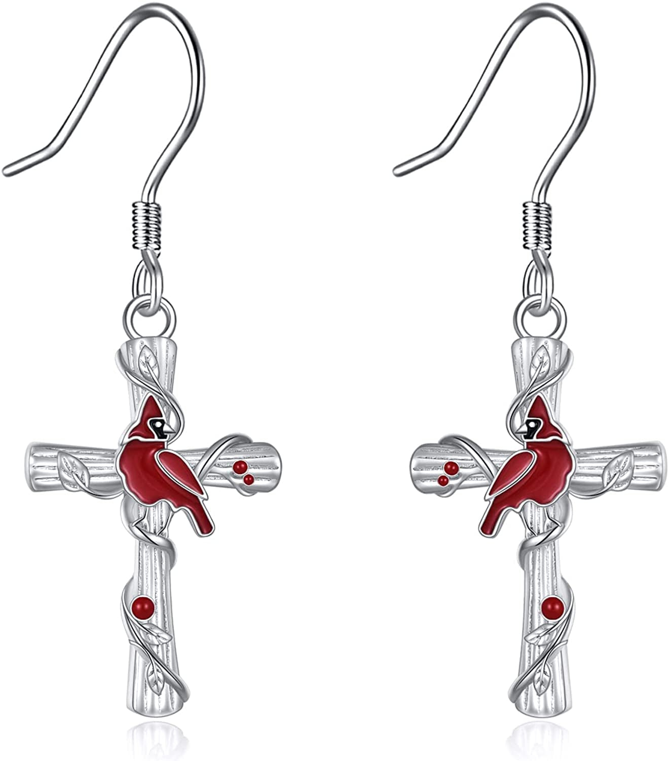POPKIMI Christmas Gifts Dangle Earrings Frog/Wolf/Dragonfly/Dog Cat Pet Paw Print/Hummingbird /Sea Turtle/Sloth Dangle Drop Hook Earrings Opal Crystal Sterling Silver Cute Animal Dangle Earrings Animal Jewelry Birthday Christmas Gift Apparel & Accessories > Jewelry > Earrings POPKIMI Red Cardinal  