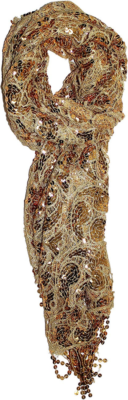 Ted & Jack - Luxe Bedazzled Sequin and Sparkle Scarf Apparel & Accessories > Clothing Accessories > Scarves & Shawls Ted and Jack Gold Paisley  