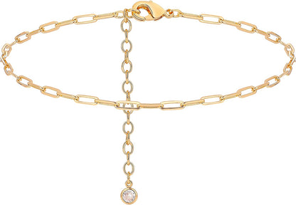 LOYATA Dainty Ankle Bracelet,14K Gold Plated Tiny Bead Anklet Dainty White Cubic Zirconia Cross Tassel Foot Chain Cute Lucky Moon Evil Eye Foot Jewelry Boho Anklets for Women Apparel & Accessories > Jewelry > Anklets LOYATA gold-anklet-018  