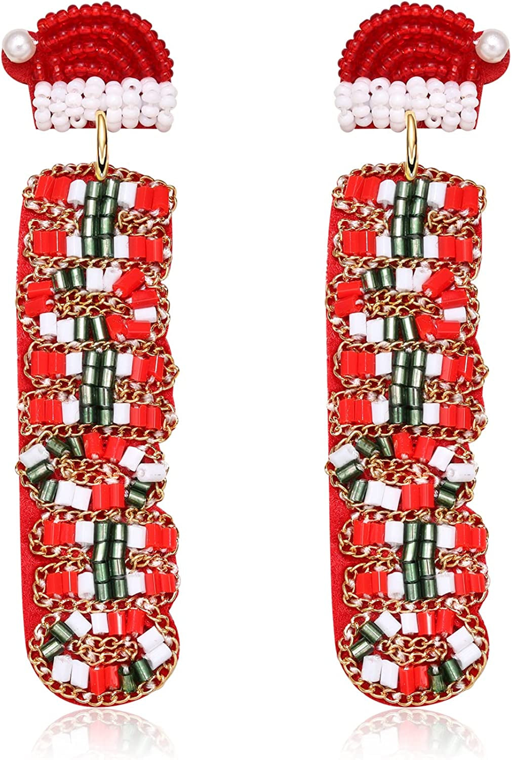 Christmas Earrings for Women Christmas Bead Dangle Earrings Bohemia Handmade Colorful Seed Beaded Drop Earrings Christmas Gifts for Women Girls Apparel & Accessories > Jewelry > Earrings JERTOCLE Christmas HOHOHO Earrings  